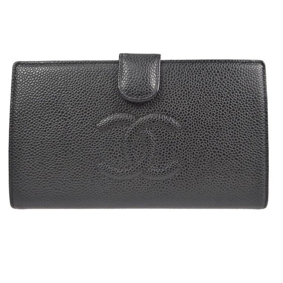 CHANEL Handbags - AUTHENTICITY GUARANTEED Chanel Long Bifold Wallet Purse Black Caviar Skin